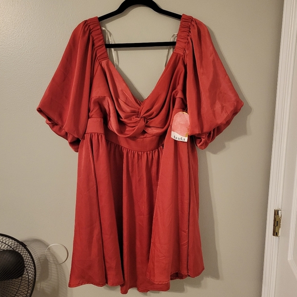 Arula Womens Red Boho Romantic Puff Sleeve Christmas Mini Party Dress. XL - Picture 2 of 12